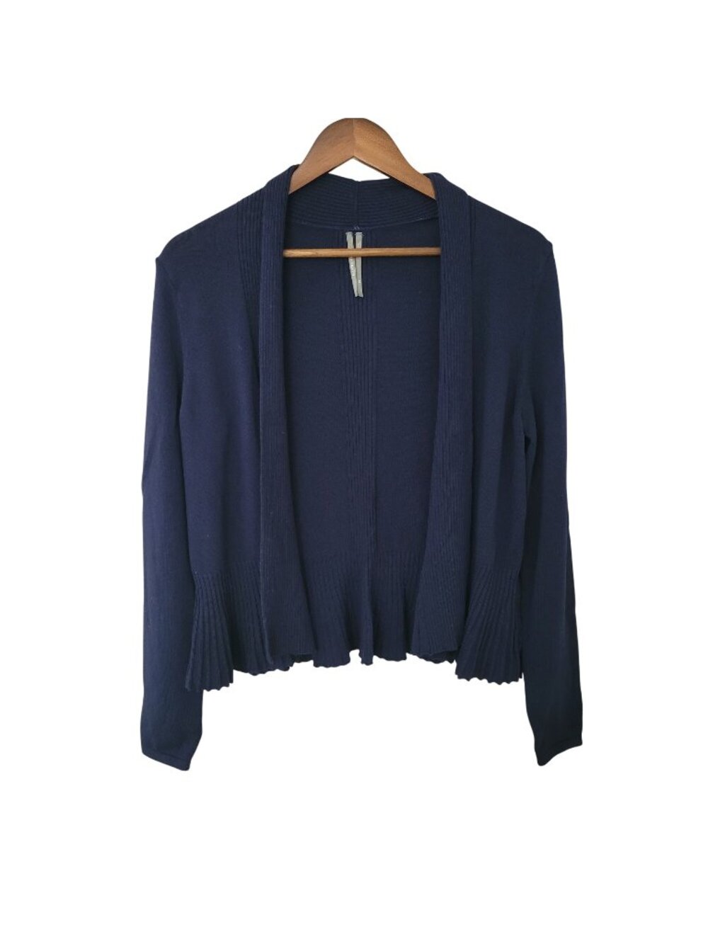 Anthropologie Banlieue Peplum Open Front Cardigan Sweater Womens Size XS Navy